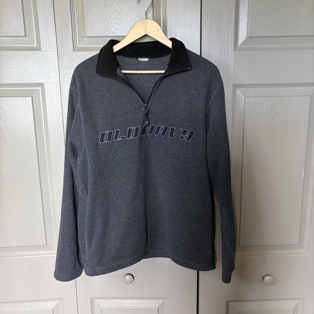 Old Navy Mens Y2K Fleece Quarter Zip Pullover Charcoal Gray Logo XL